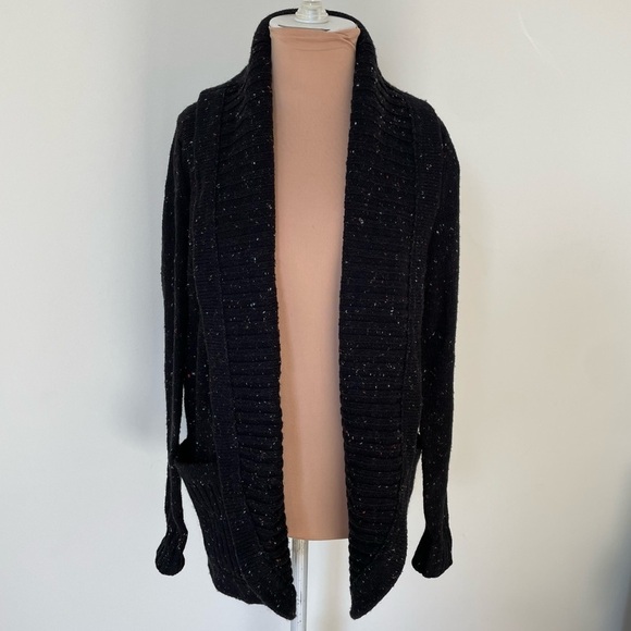 White + Warren Black Wool Blend Speckled Oversized Open Front Cardigan EUC Sz S - Picture 1 of 7